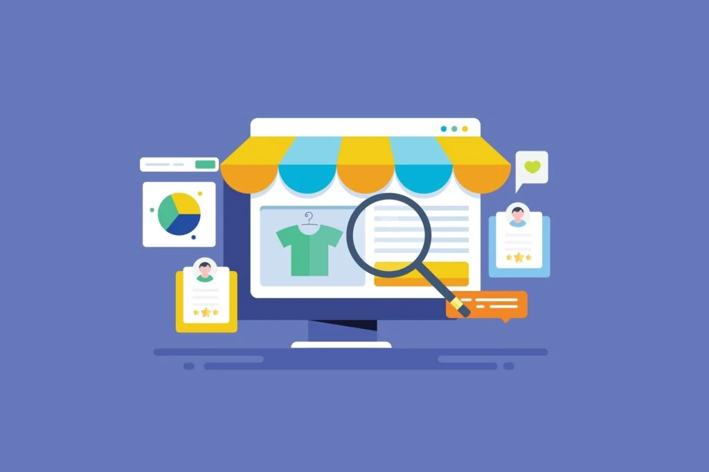 ecommerce SEO marketing vector illustration with icons